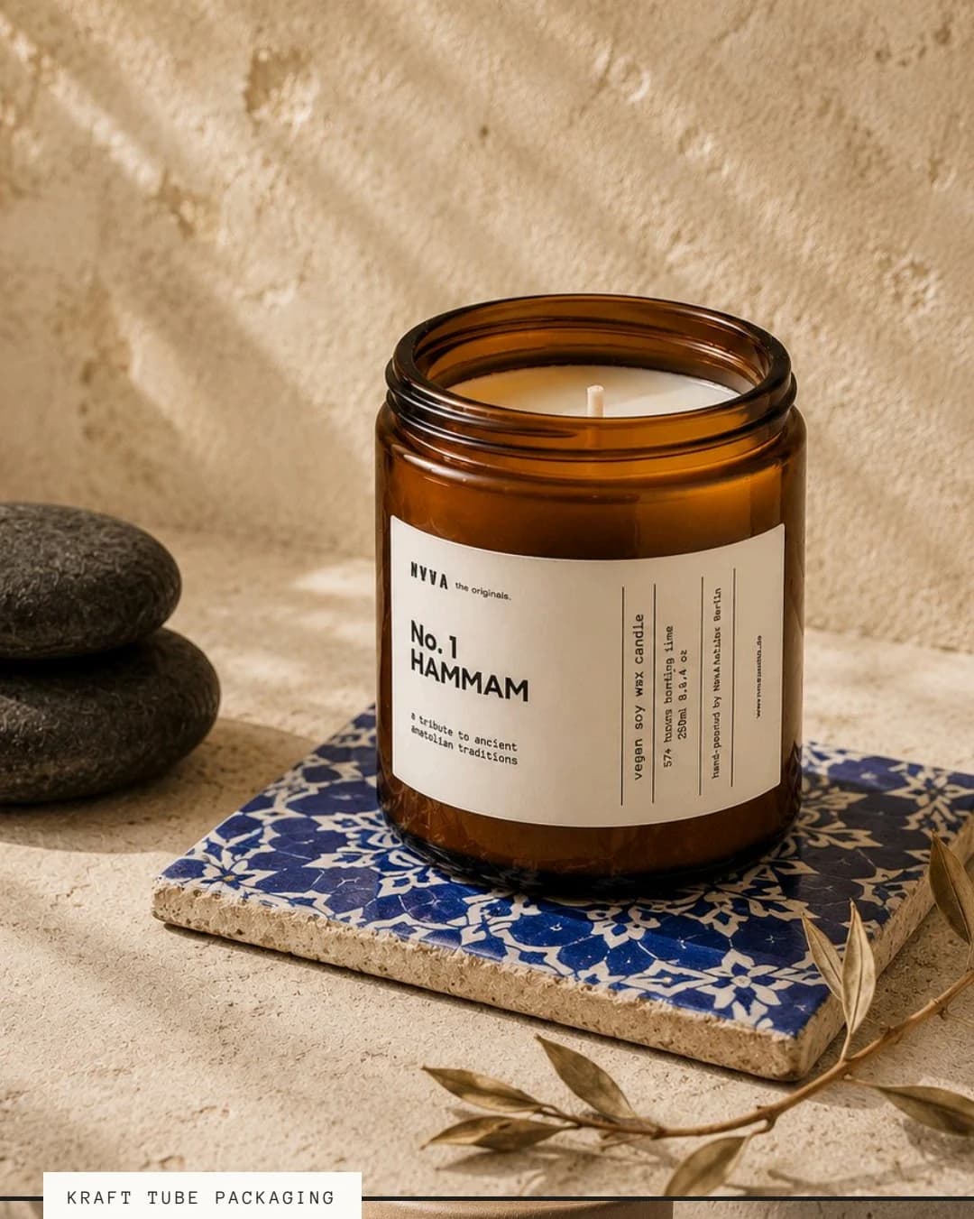 NAVA Hammam candle on patterned blue tile